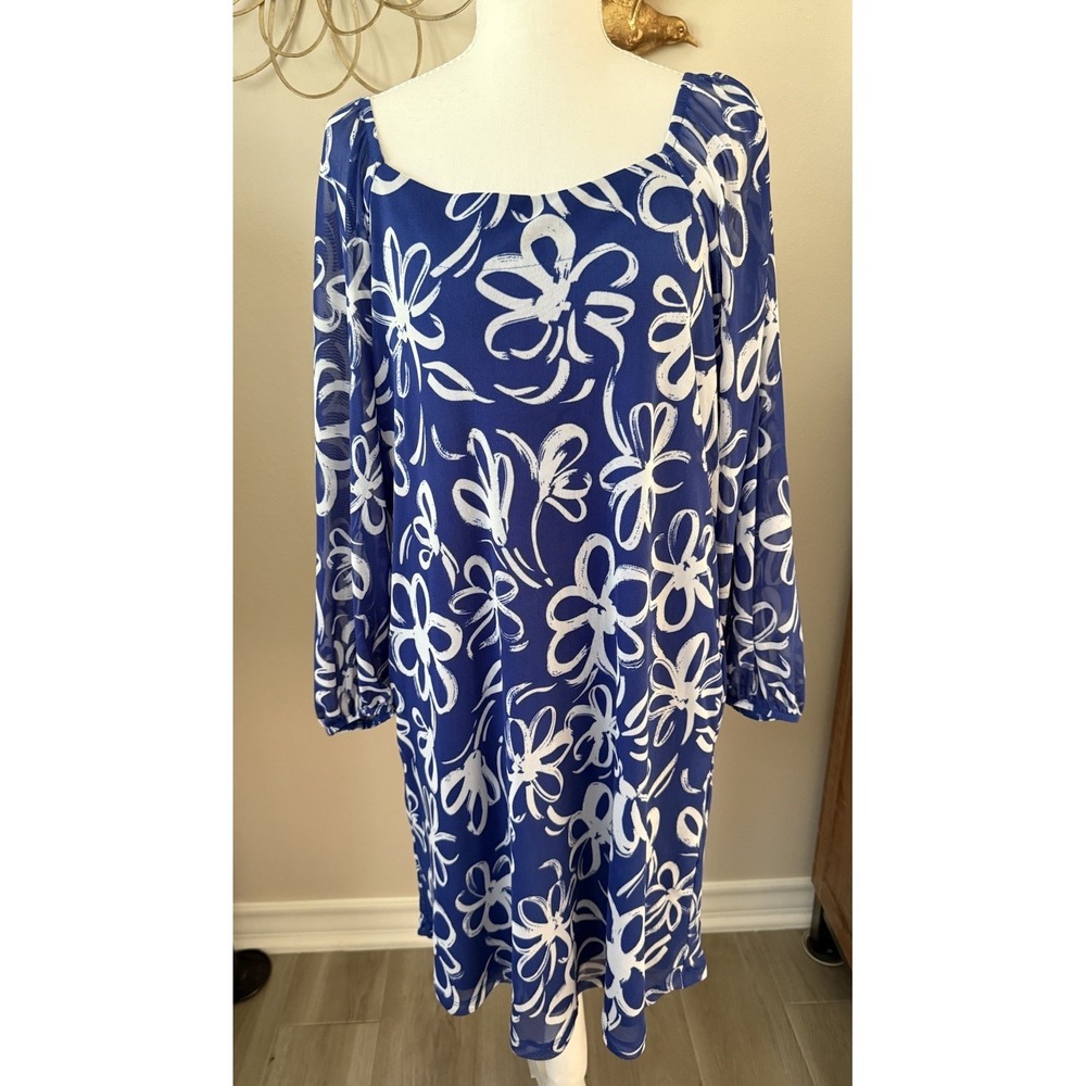 Yarn‎ & Sea Blue Floral Tunic Dress Boho Beach Cover Up Small